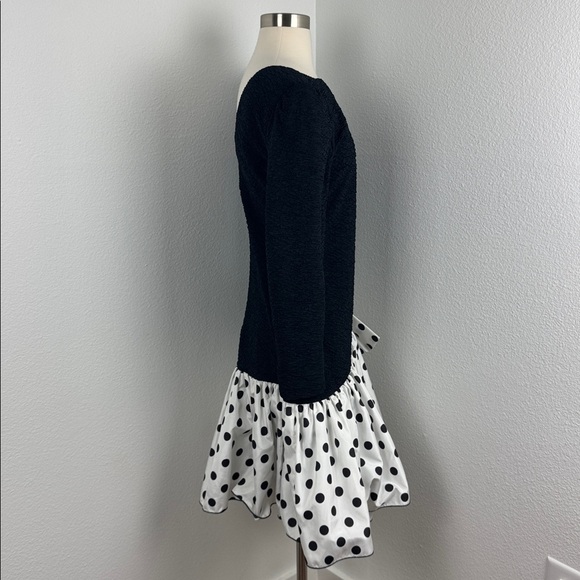 Vintage Darcy Union Made 80s Black and White Polka Dot Party Dress, Sz 9/10 - Picture 13 of 14